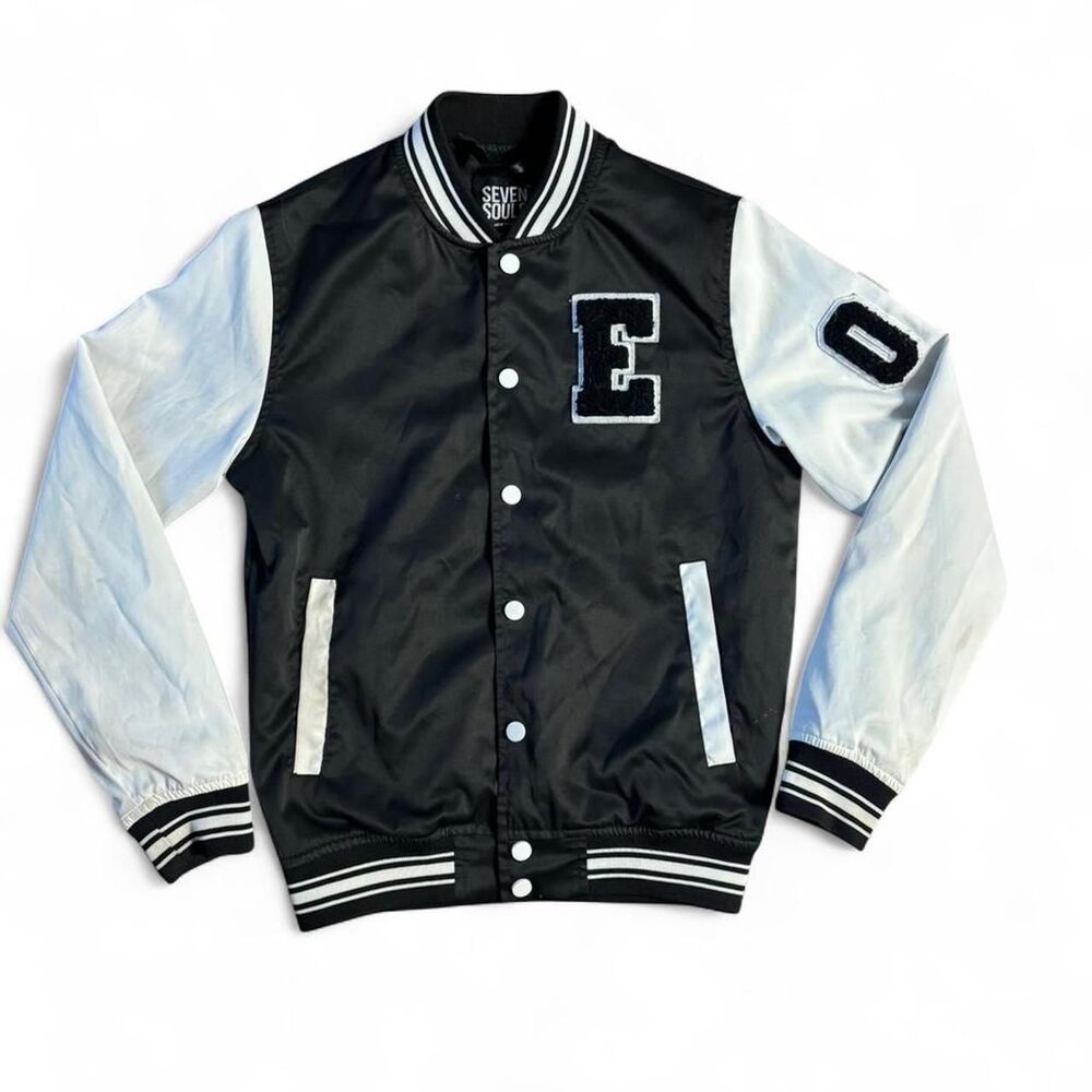 Black and white Seven Souls‎ kids varsity jacket size 10/12